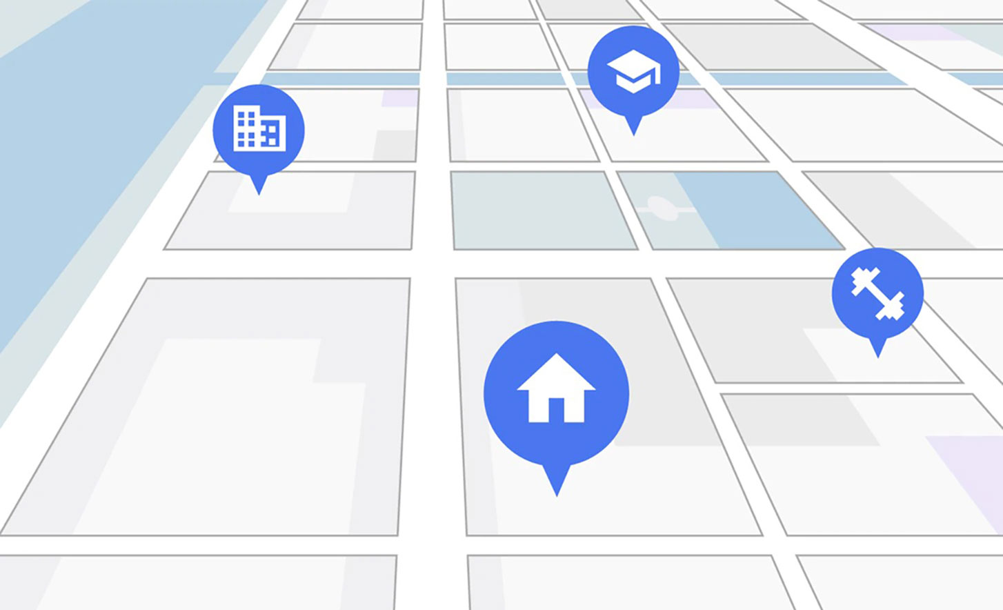 An animated map showing different locations including home, work, school and the gym.