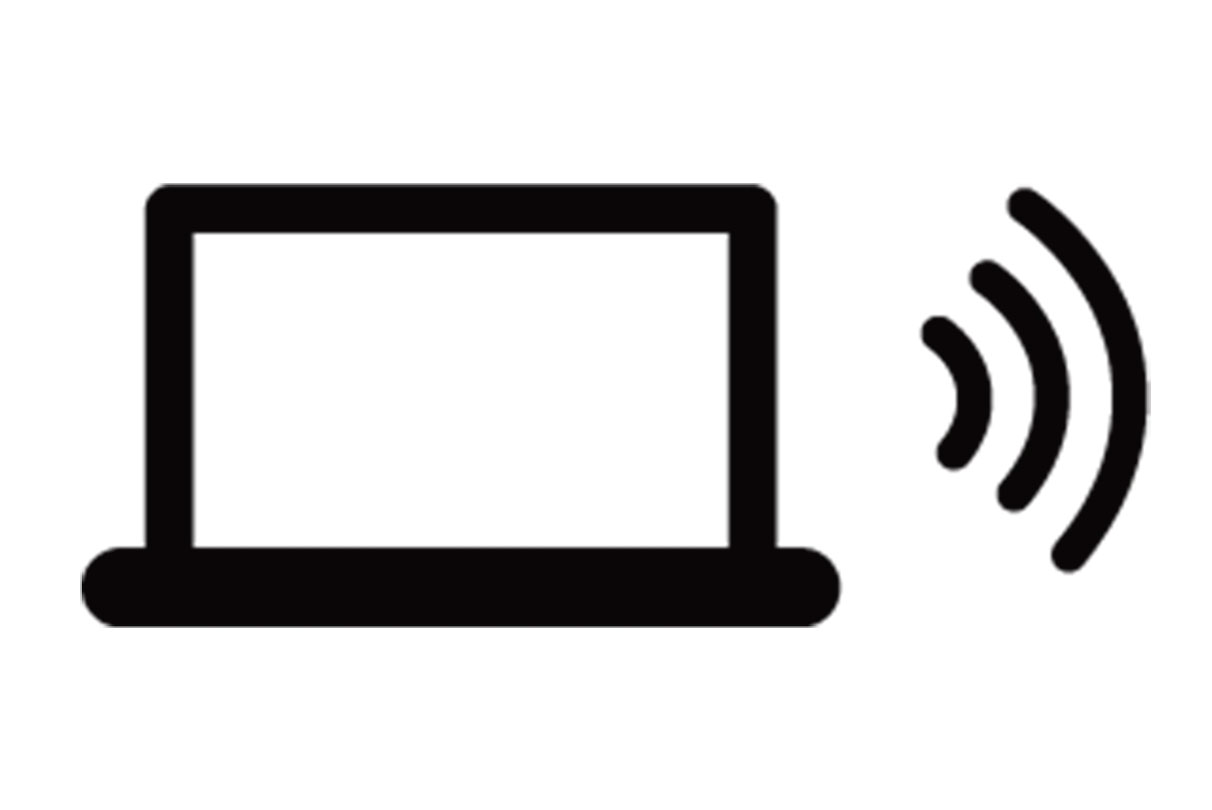 A diagram of a computer and the wireless symbol.