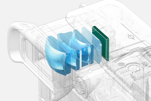 Ilustração do interior do visor eletrónico