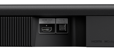 Close-up showing the HDMI ARC and optical input at the rear of the HT-S400 soundbar